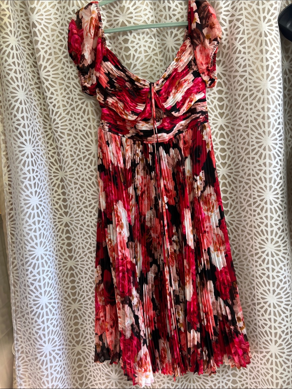NWT Express Floral Midi Dress in Red, Pink and Black